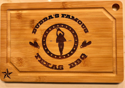 Cutting / Charcuterie Board - Bubba's BBQ engraved on bamboo Texas Chainsaw