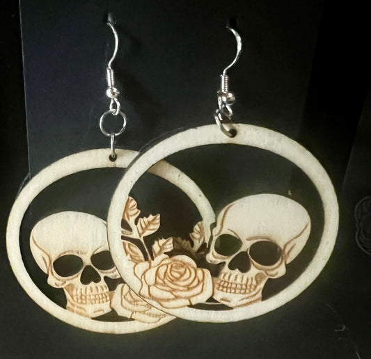 Earrings - Skull & Roses Hoop  Gothic Spooky Fun