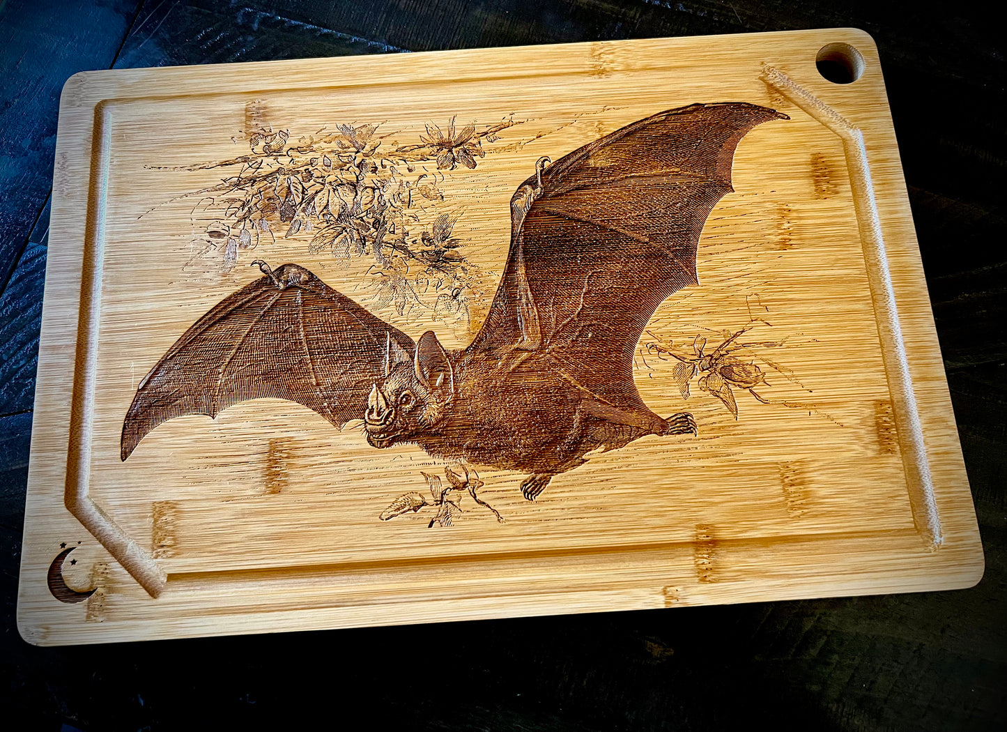 Cutting / Charcuterie Board - Classic Victorian Bat engraved on bamboo