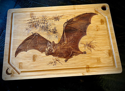Cutting / Charcuterie Board - Classic Victorian Bat engraved on bamboo