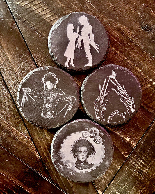 Coaster Set - Edward Scissorhands engraved on Slate (set of four)