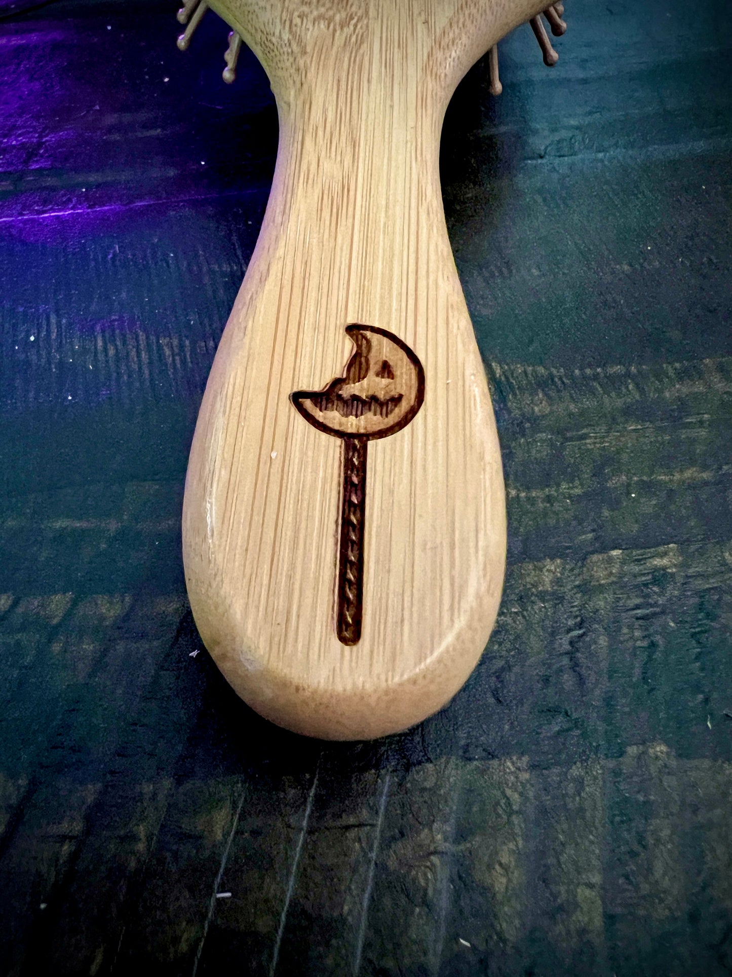 Hairbrush - Sam from Trick ‘R Treat engraved on large bamboo paddle brush