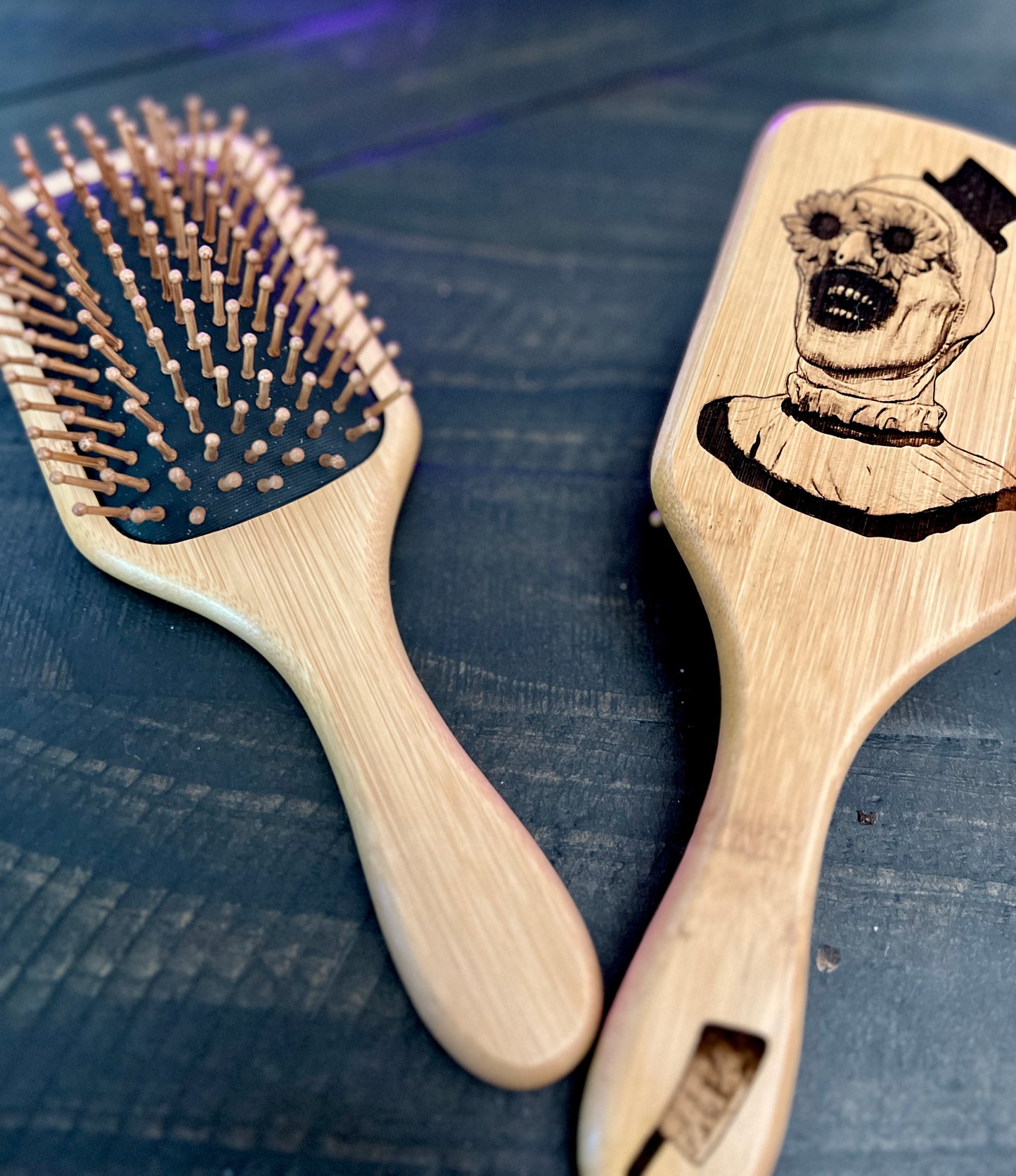 Hairbrush - Art the Clown Engraved on Bamboo Terrifier