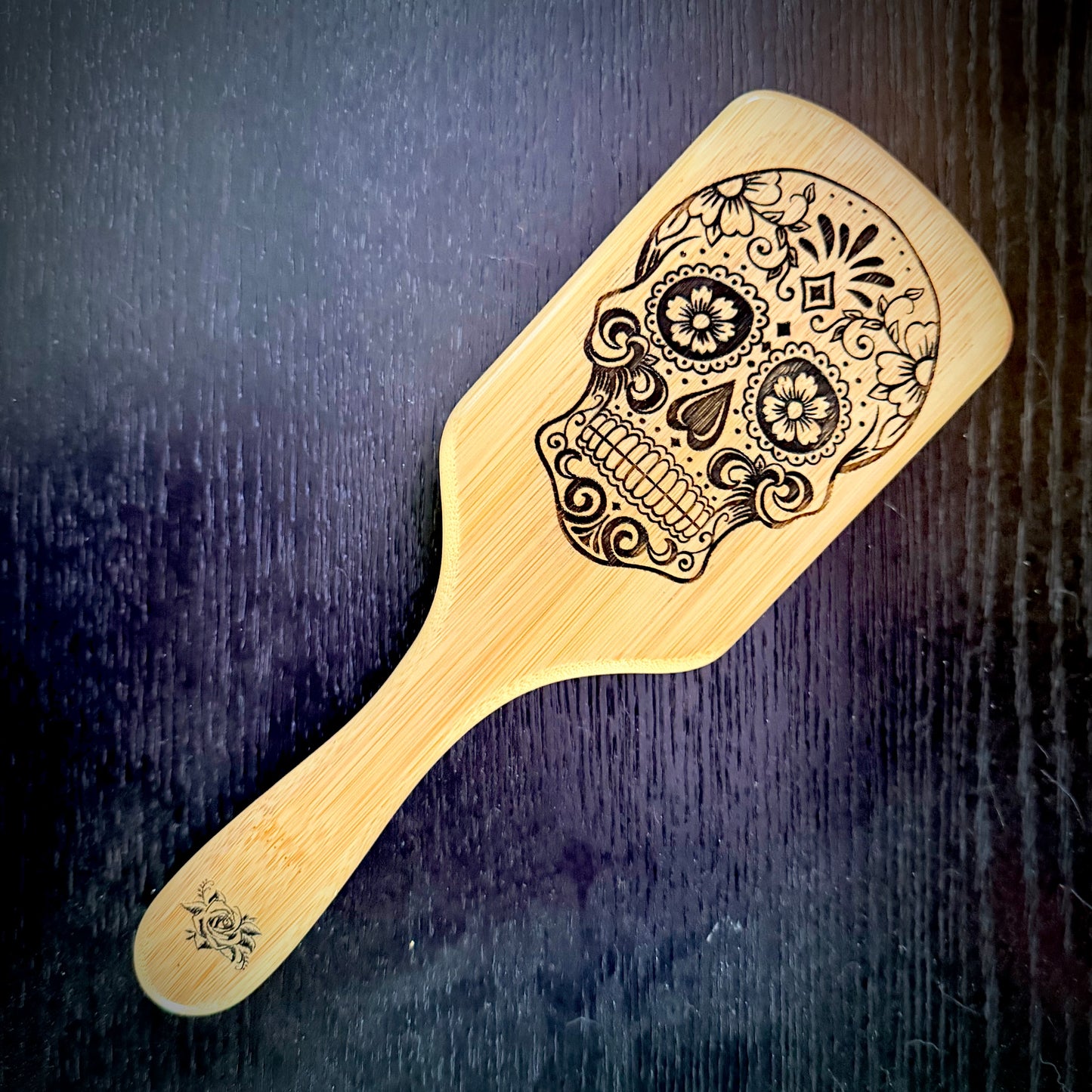 Hairbrush - Sugar Skull Engraved on Bamboo