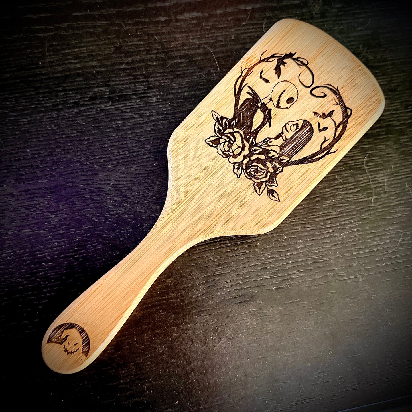 Hairbrush - Jack & Sally Engraved on large bamboo paddle