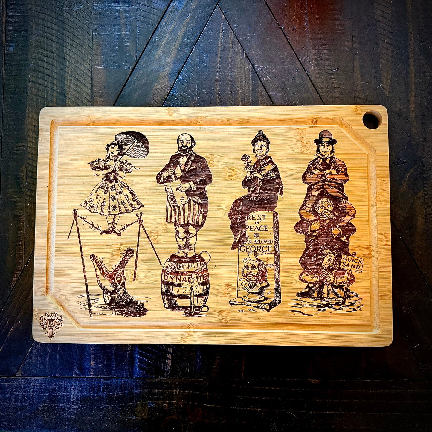 Cutting / Charcuterie Board - Haunted Stretching Portraits engraved on heavy duty bamboo