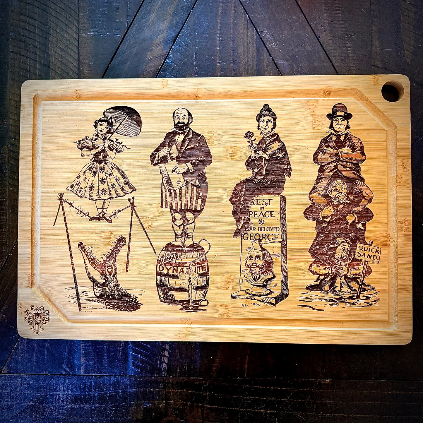 Cutting / Charcuterie Board - Haunted Stretching Portraits engraved on heavy duty bamboo