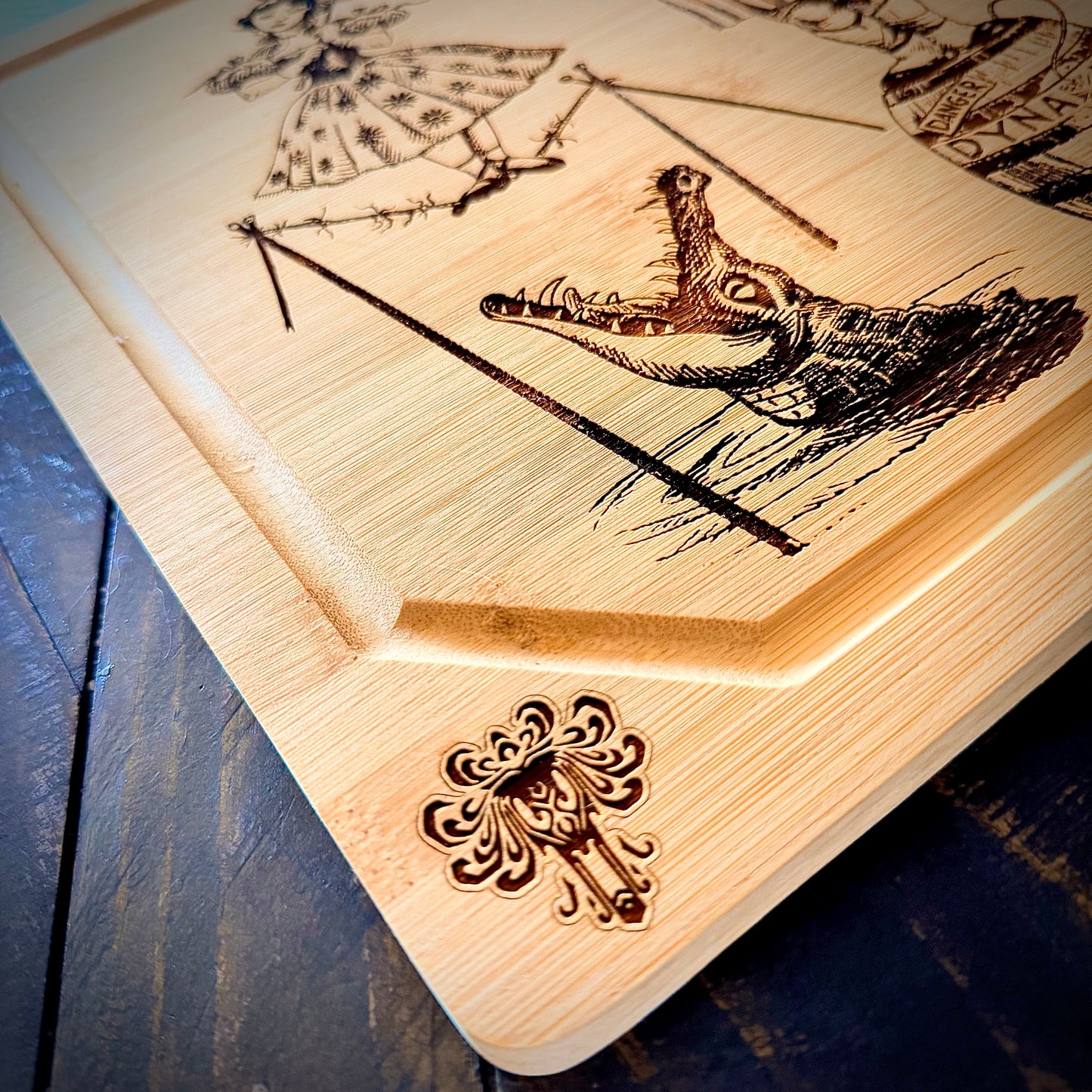 Cutting / Charcuterie Board - Haunted Stretching Portraits engraved on heavy duty bamboo
