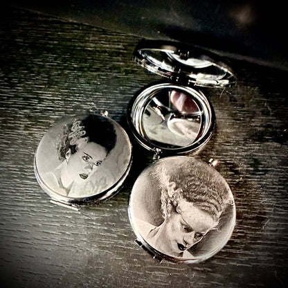 Compact Pocket Mirror - Bride of Frankenstein Dual Sided Metal Engraved