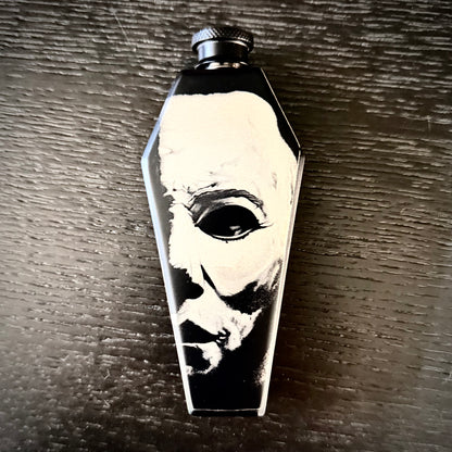 Flask - Michael Myers Coffin Shaped Stainless Steel Halloween Engraved Metal