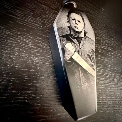Flask - Michael Myers Coffin Shaped Stainless Steel Halloween Engraved Metal