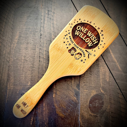 Hairbrush - One Wish Willow  engraved on large bamboo paddle brush with Bamboo Bristles Obsession