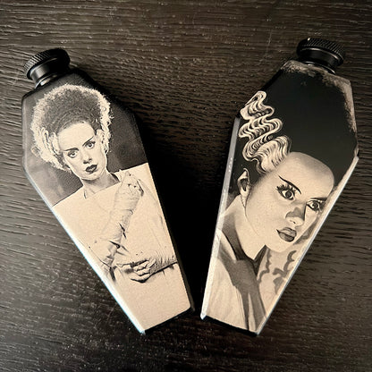 Flask - Bride of Frankenstein Coffin Shaped Stainless Steel Dual-Sided Engraved Metal