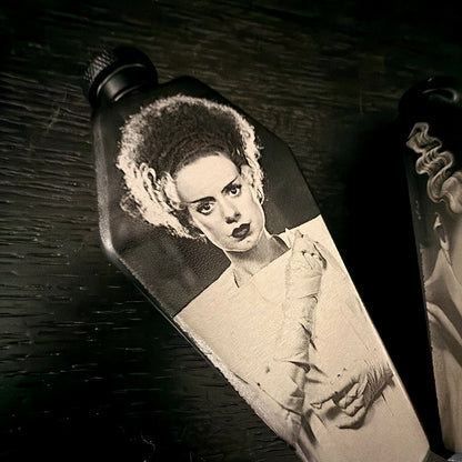 Flask - Bride of Frankenstein Coffin Shaped Stainless Steel Dual-Sided Engraved Metal