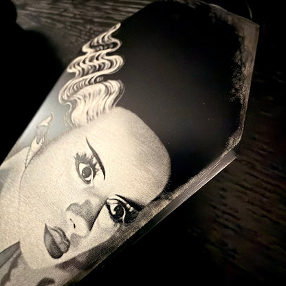 Flask - Bride of Frankenstein Coffin Shaped Stainless Steel Dual-Sided Engraved Metal