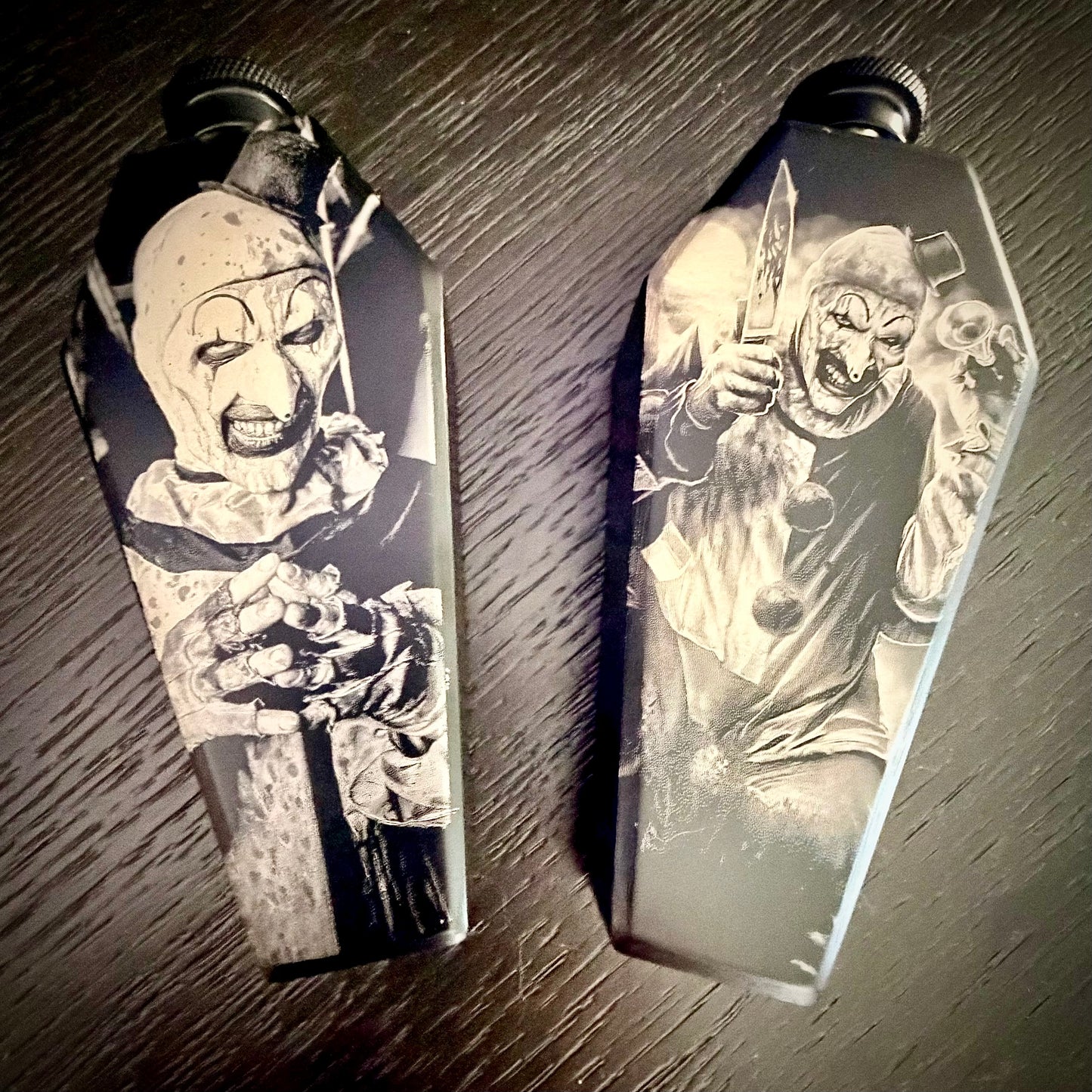 Flask - Art The Clown Coffin Shaped Stainless Steel Dual-Sided Engraved Metal Terrifier