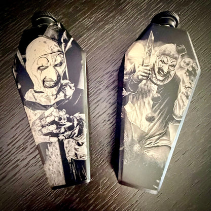 Flask - Art The Clown Coffin Shaped Stainless Steel Dual-Sided Engraved Metal Terrifier
