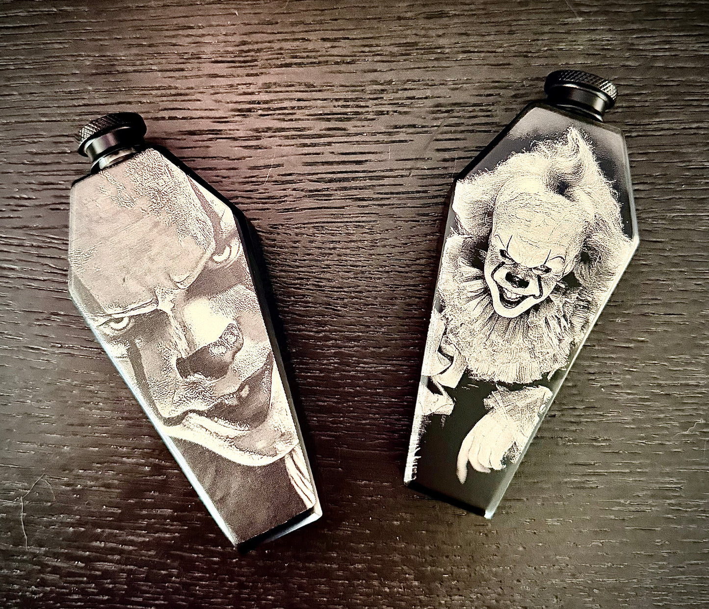 Flask - Pennywise the Clown Coffin Shaped Stainless Steel Dual-Sided Engraved Metal IT