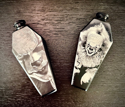 Flask - Pennywise the Clown Coffin Shaped Stainless Steel Dual-Sided Engraved Metal IT
