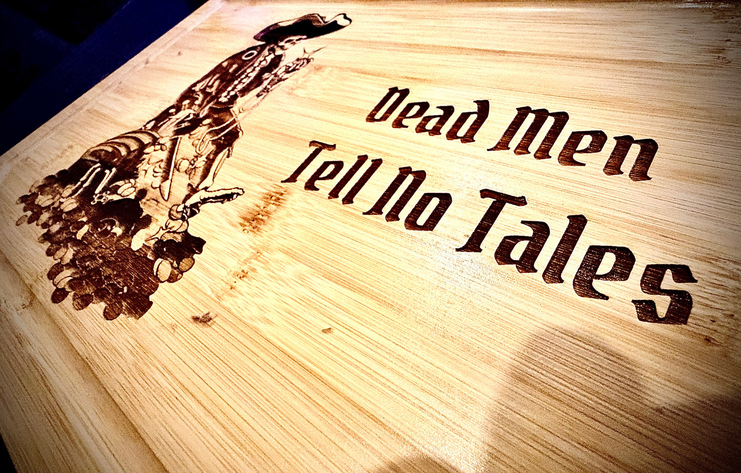 Cutting / Charcuterie Board - Pirates of the Caribbean Treasure Skeleton engraved on heavy duty bamboo