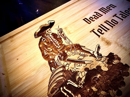 Cutting / Charcuterie Board - Pirates of the Caribbean Treasure Skeleton engraved on heavy duty bamboo