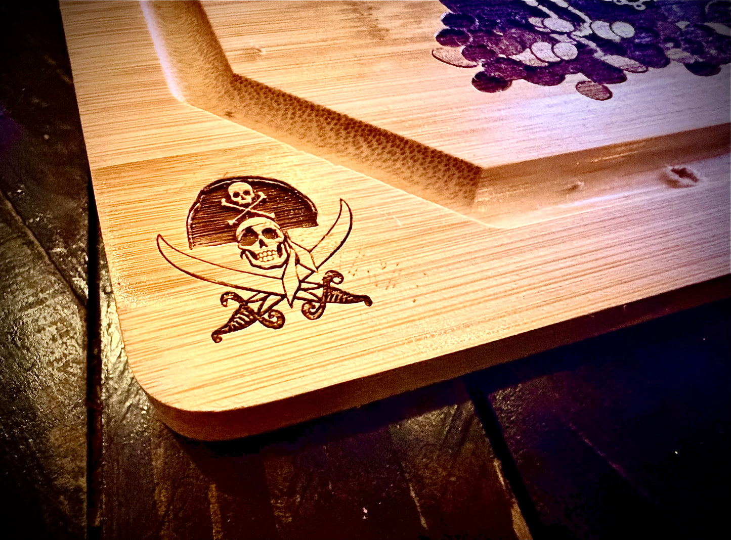 Cutting / Charcuterie Board - Pirates of the Caribbean Treasure Skeleton engraved on heavy duty bamboo
