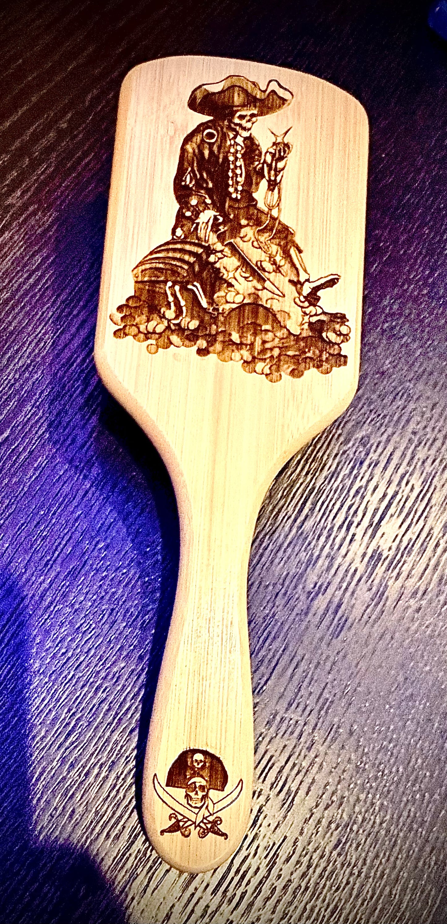 Hairbrush - Pirates of the Caribbean engraved on large bamboo paddle brush with Bamboo Bristles