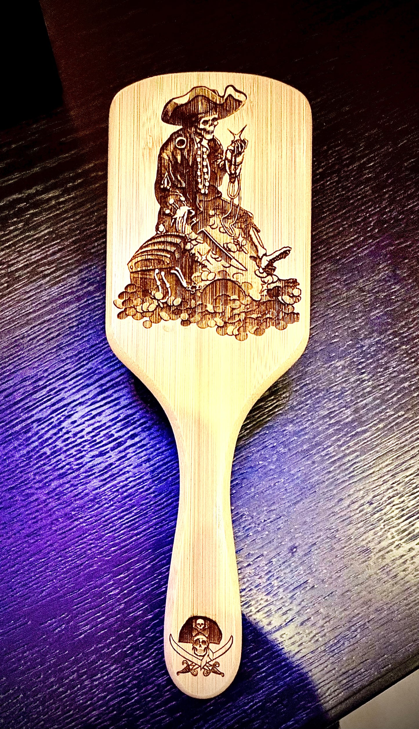 Hairbrush - Pirates of the Caribbean engraved on large bamboo paddle brush with Bamboo Bristles