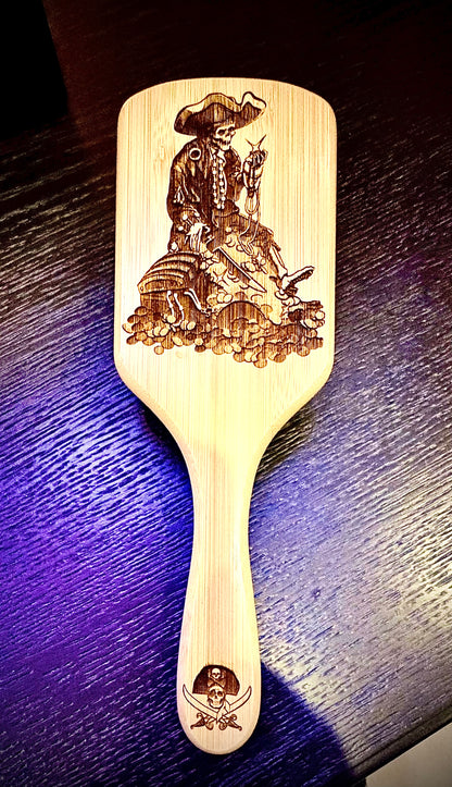Hairbrush - Pirates of the Caribbean engraved on large bamboo paddle brush with Bamboo Bristles