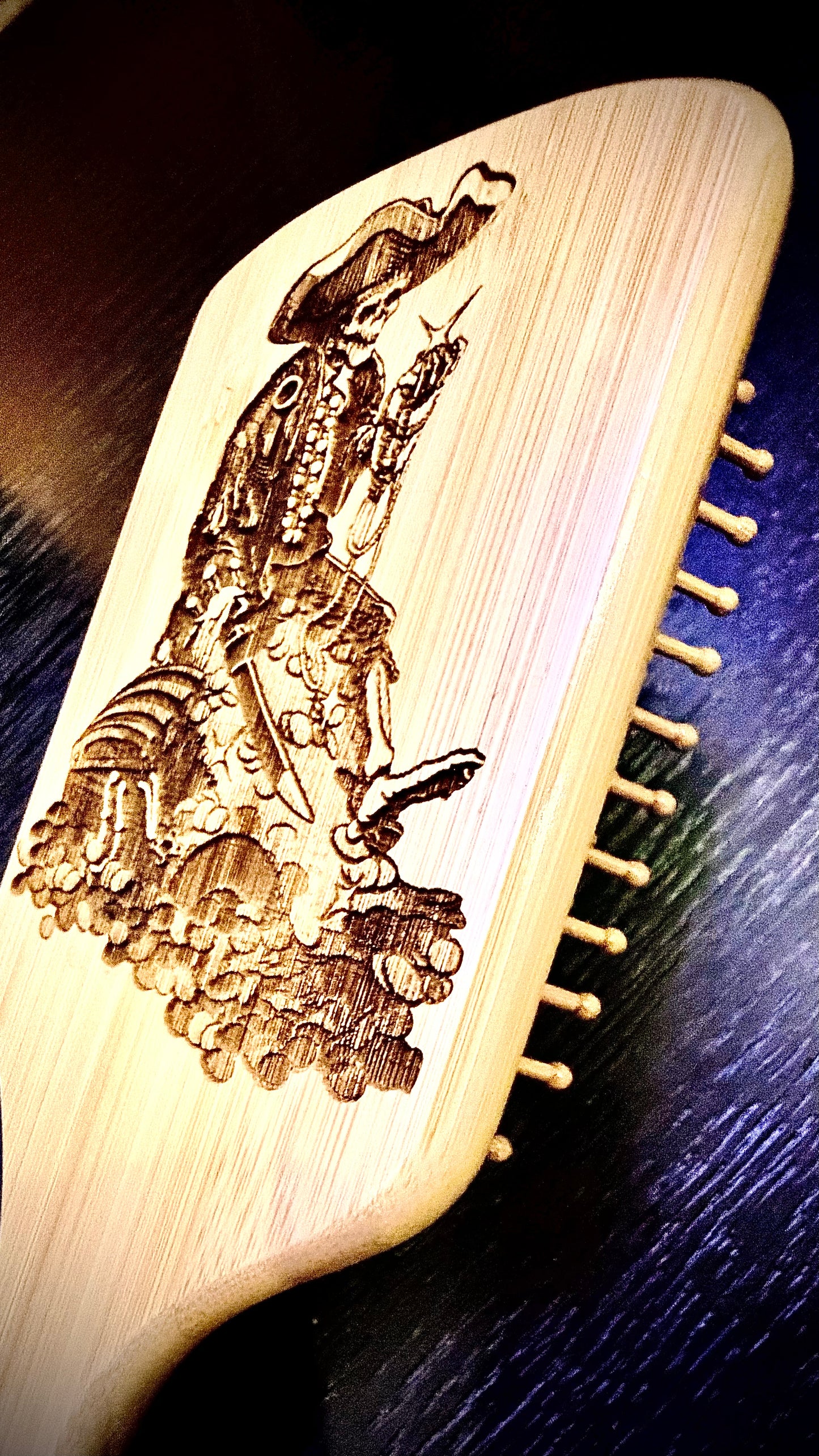 Hairbrush - Pirates of the Caribbean engraved on large bamboo paddle brush with Bamboo Bristles