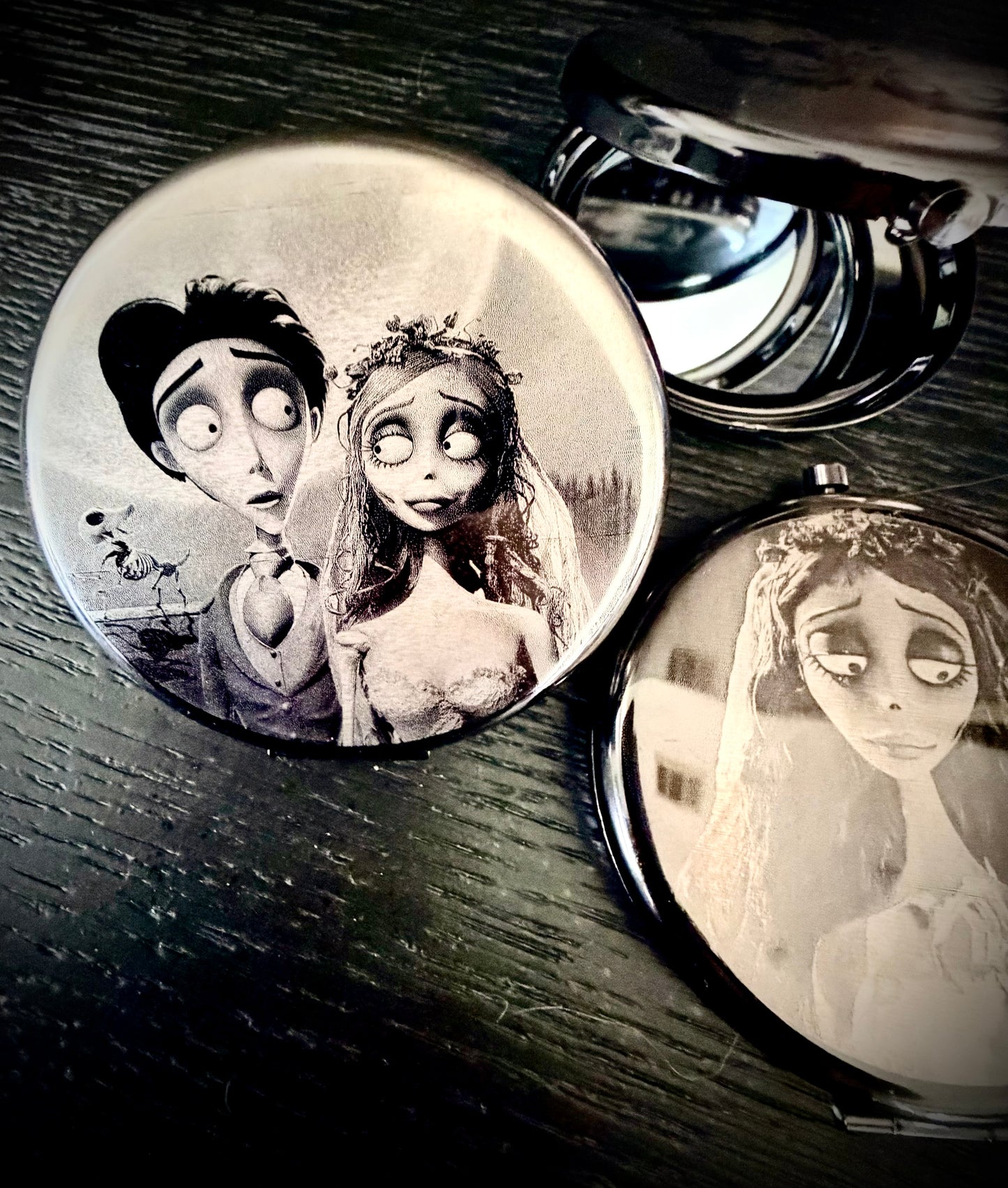 Compact Pocket Mirror - Corpse Bride Dual Sided Metal Engraved