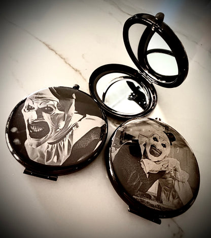 Compact Pocket Mirror - Art The Clown Dual Sided Metal Engraved Terrifier