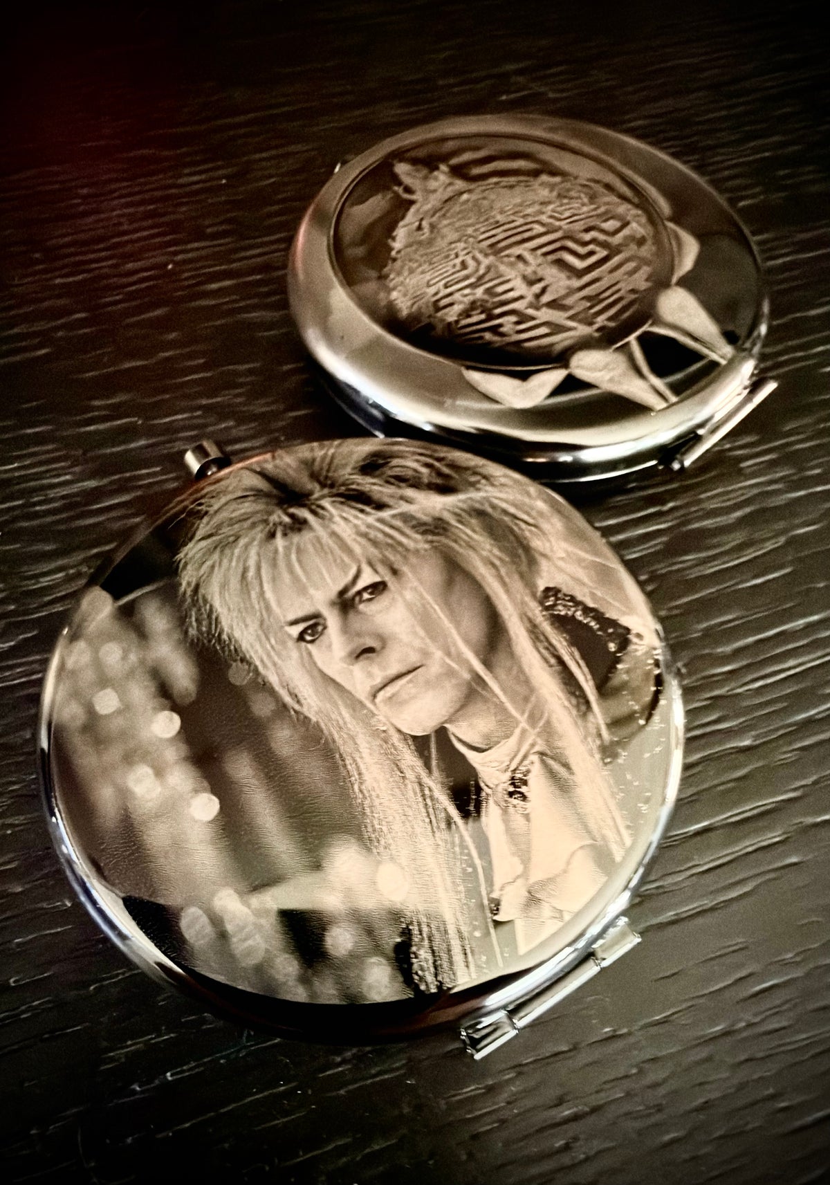 Compact Pocket Mirror - Labyrinth David Bowie Dual Sided Engraved Steel