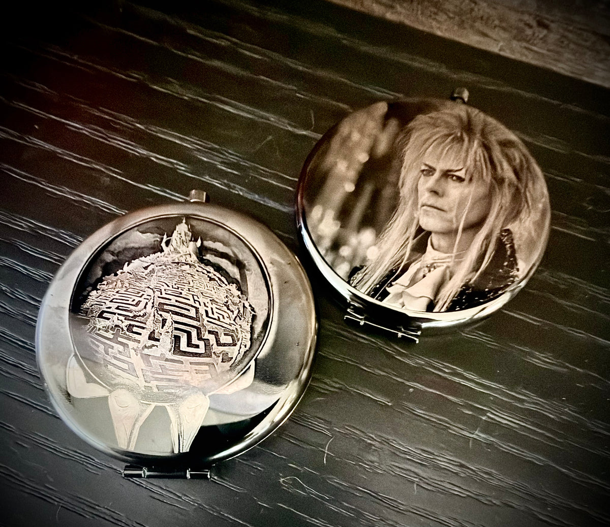 Compact Pocket Mirror - Labyrinth David Bowie Dual Sided Engraved Steel