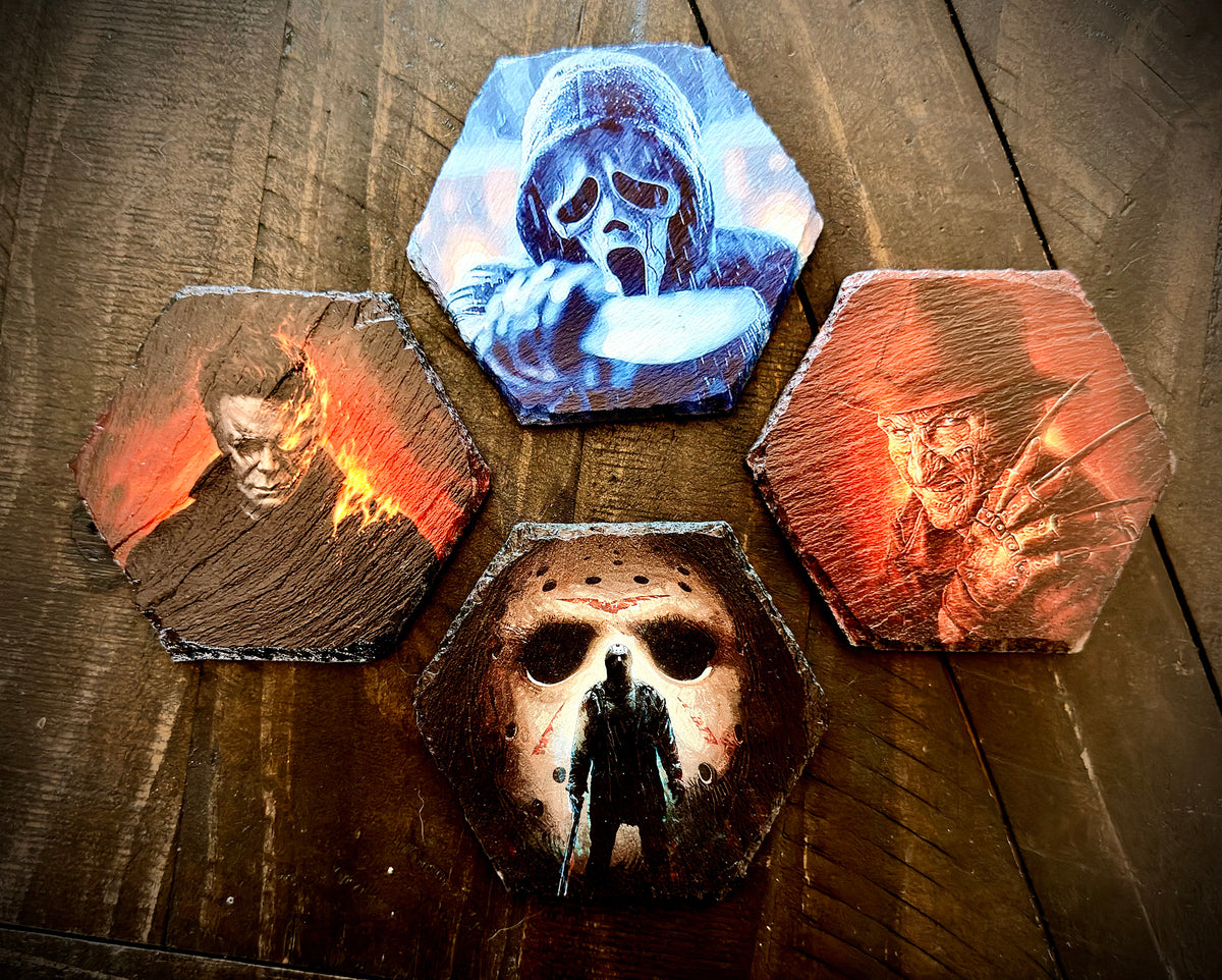 Slate Coaster Set - Icons of Horror Full Color UV ink
