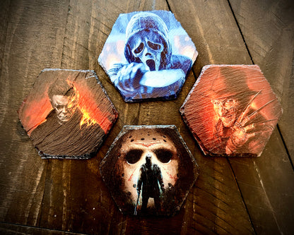 Slate Coaster Set - Icons of Horror Full Color UV ink