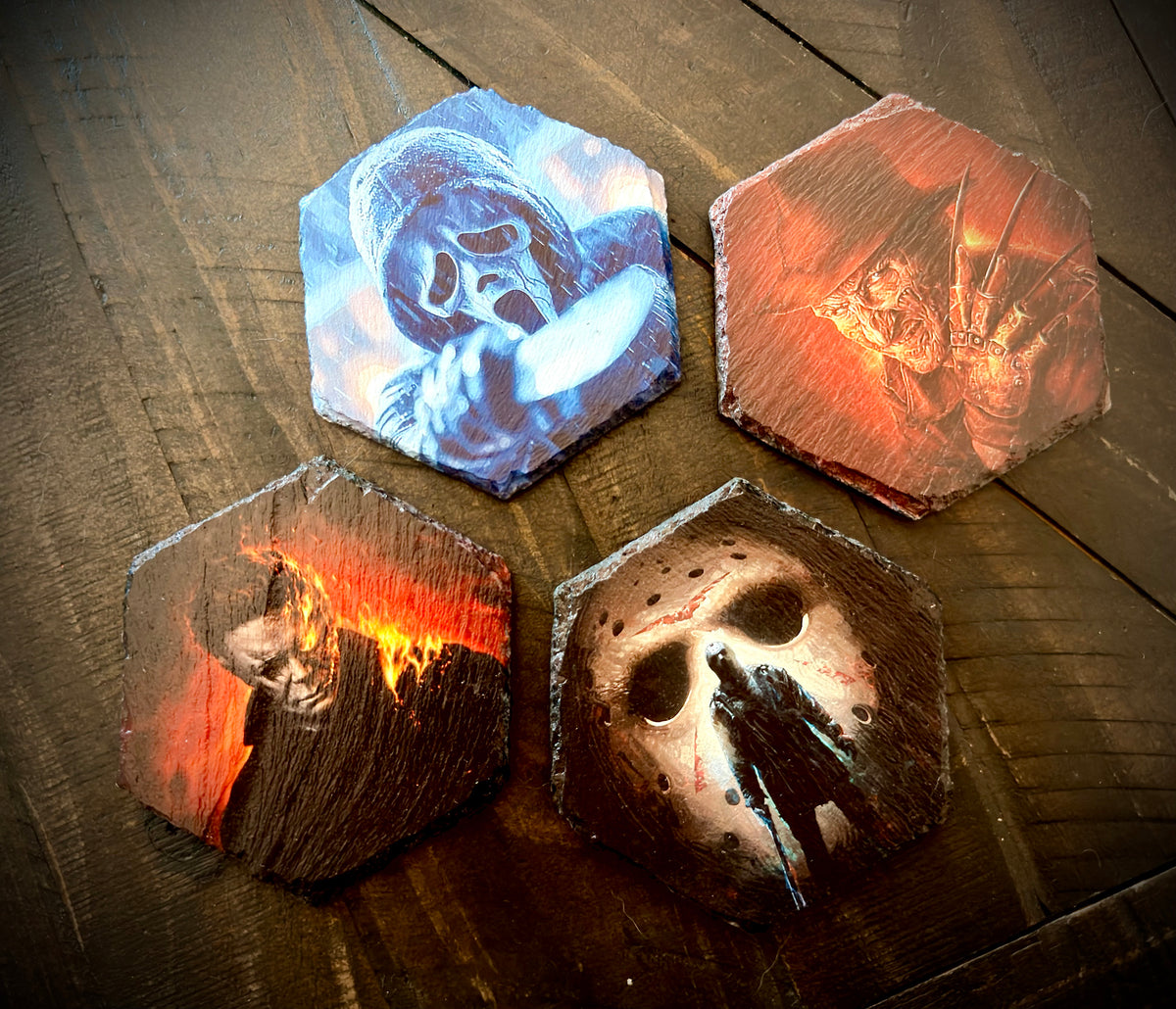 Slate Coaster Set - Icons of Horror Full Color UV ink