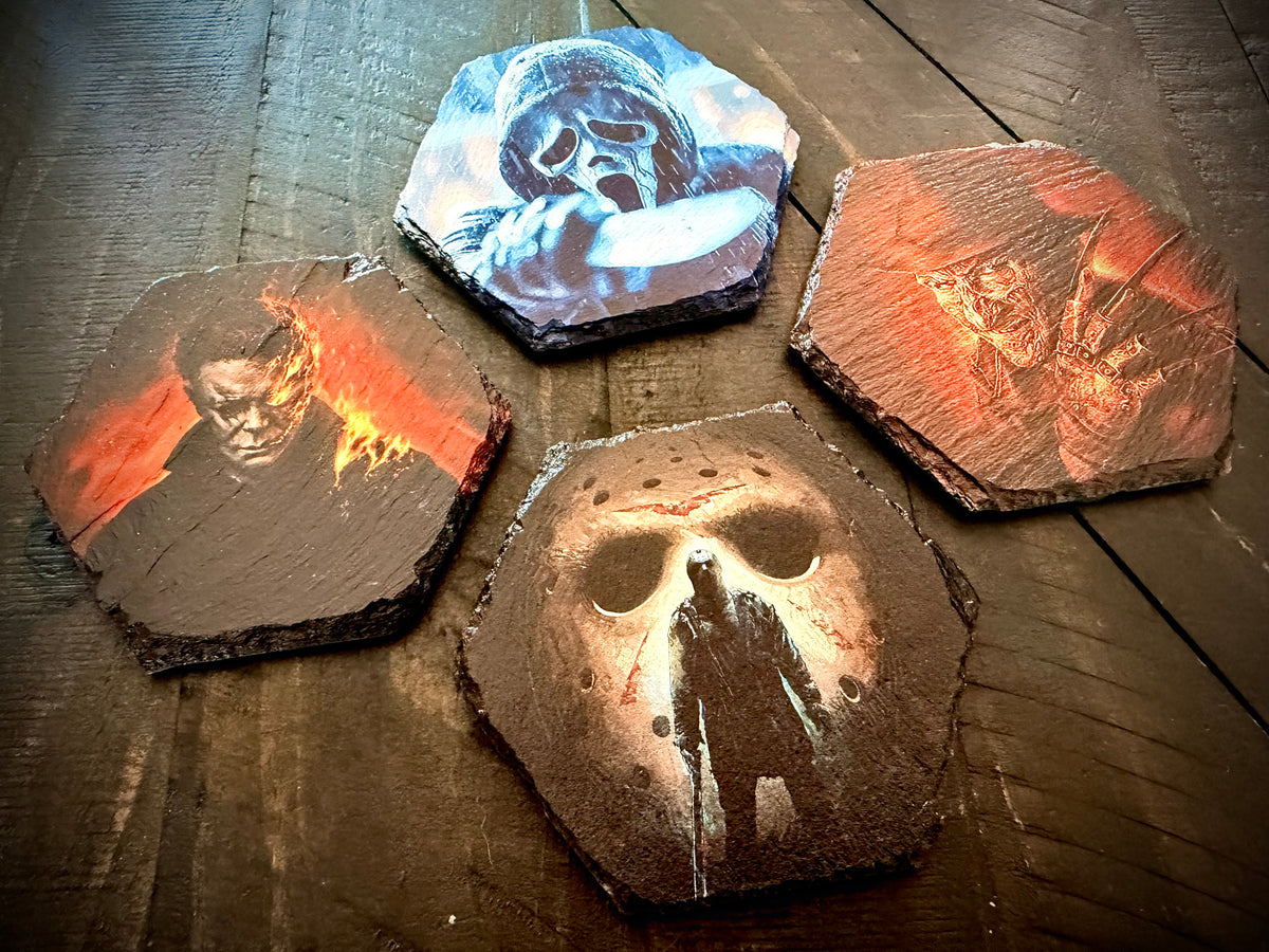 Slate Coaster Set - Icons of Horror Full Color UV ink