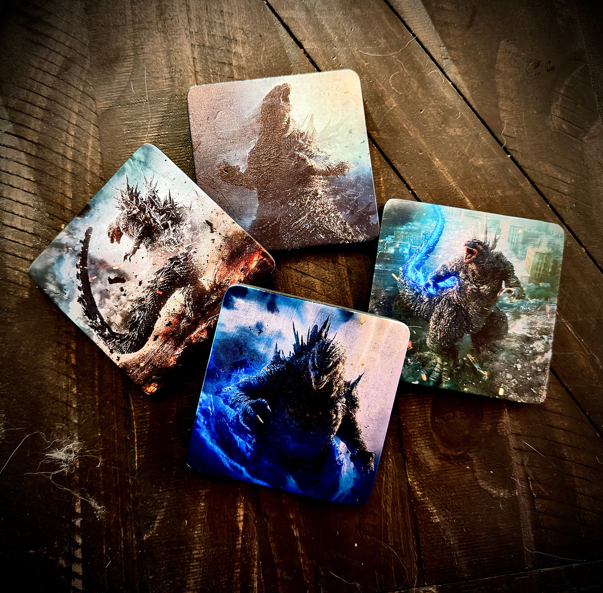 Godzilla Coaster Set - Full Color UV ink on Finished Wood (set of 4)