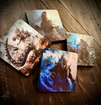 Godzilla Coaster Set - Full Color UV ink on Finished Wood (set of 4)