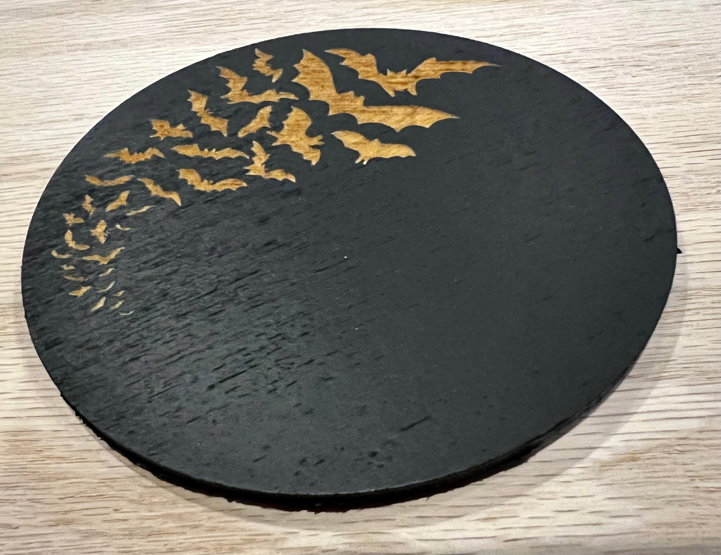 Coaster Set - Bats! Engraved on Wood with Cork backing (set of 4)
