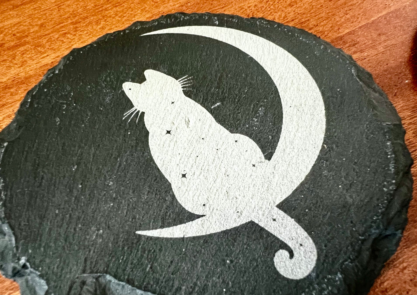 Coaster Set - Cats & Moons Engraved on Slate (Set of Four with rubber backing)