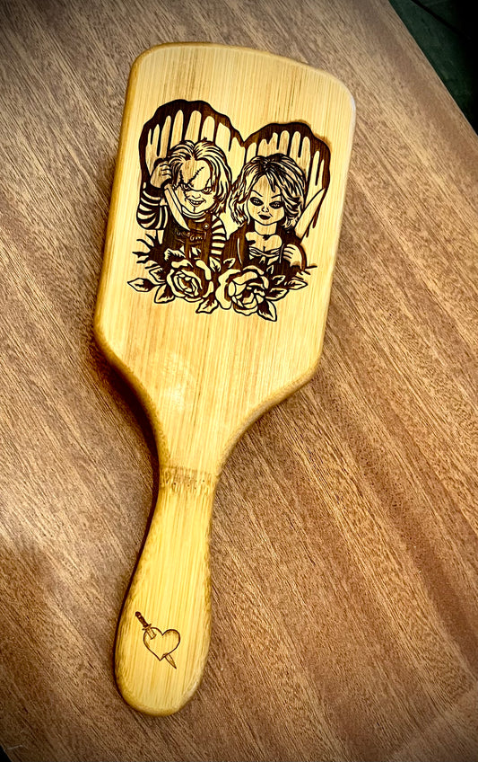 Hairbrush - Chucky & Tiffany Large Paddle Bamboo Handle with Super Soft Bristles Engraved