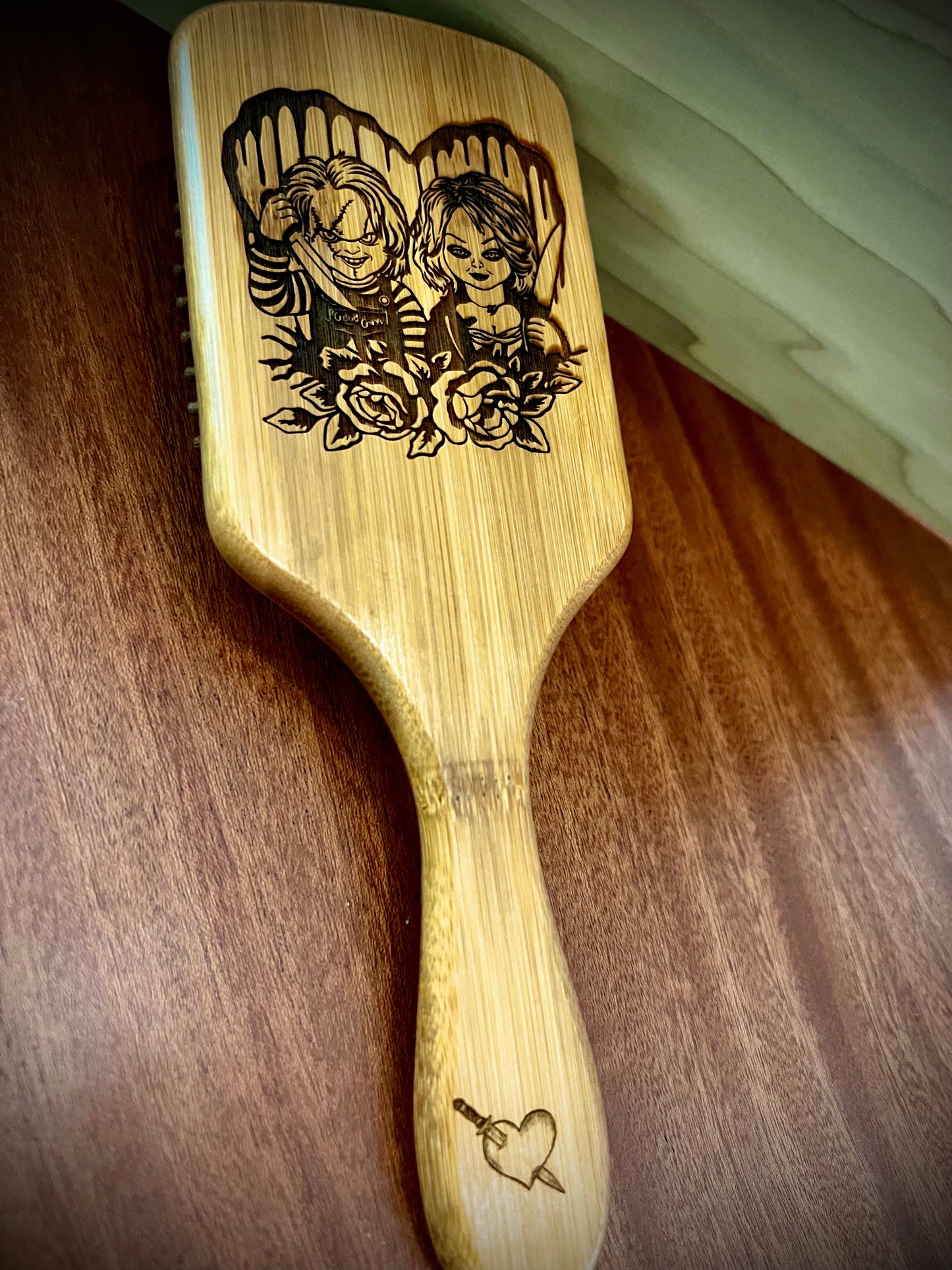 Hairbrush - Chucky & Tiffany Large Paddle Bamboo Handle with Super Soft Bristles Engraved