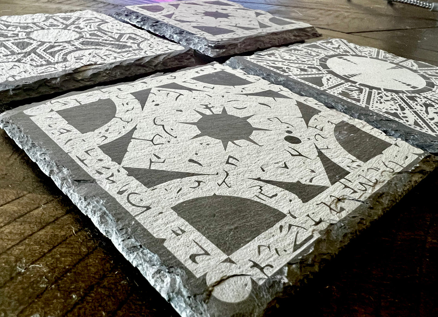 Coaster Set - Puzzle Box engraved on Slate (set of four) Hellraiser