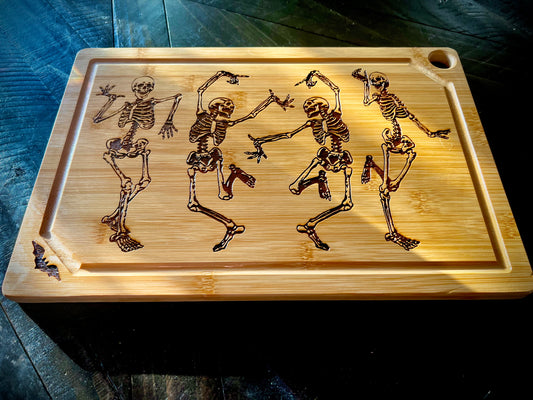 Charcuterie Board - Dancing Skeletons engraved on Bamboo
