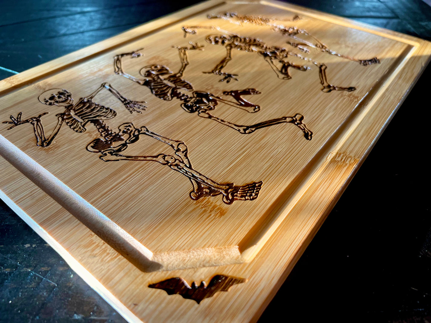 Charcuterie Board - Dancing Skeletons engraved on Bamboo