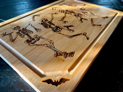 Cutting / Charcuterie Board - Dancing Skeletons engraved on Bamboo