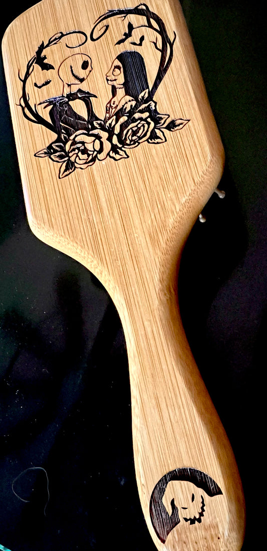 Hairbrush - Jack & Sally Engraved on large bamboo paddle