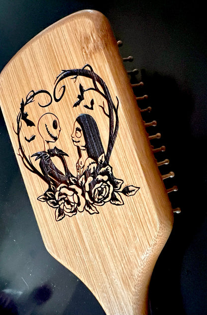 Hairbrush - Jack & Sally Engraved on large bamboo paddle